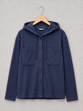 Roxy Waffle Knit Hooded Navy Blue Button-Down Shirt
